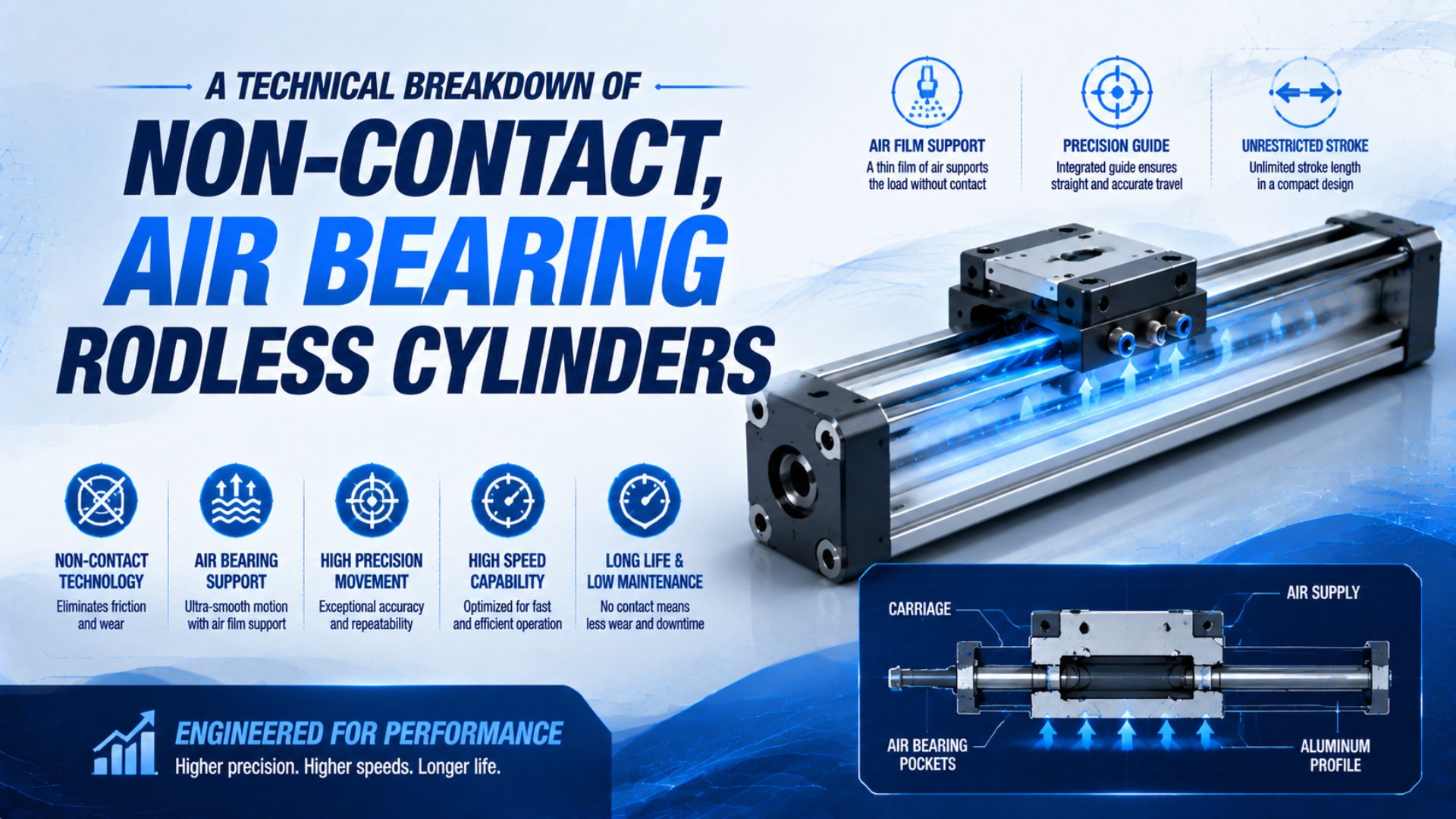 A Technical Breakdown of Non-Contact, Air Bearing Rodless Cylinders featured image