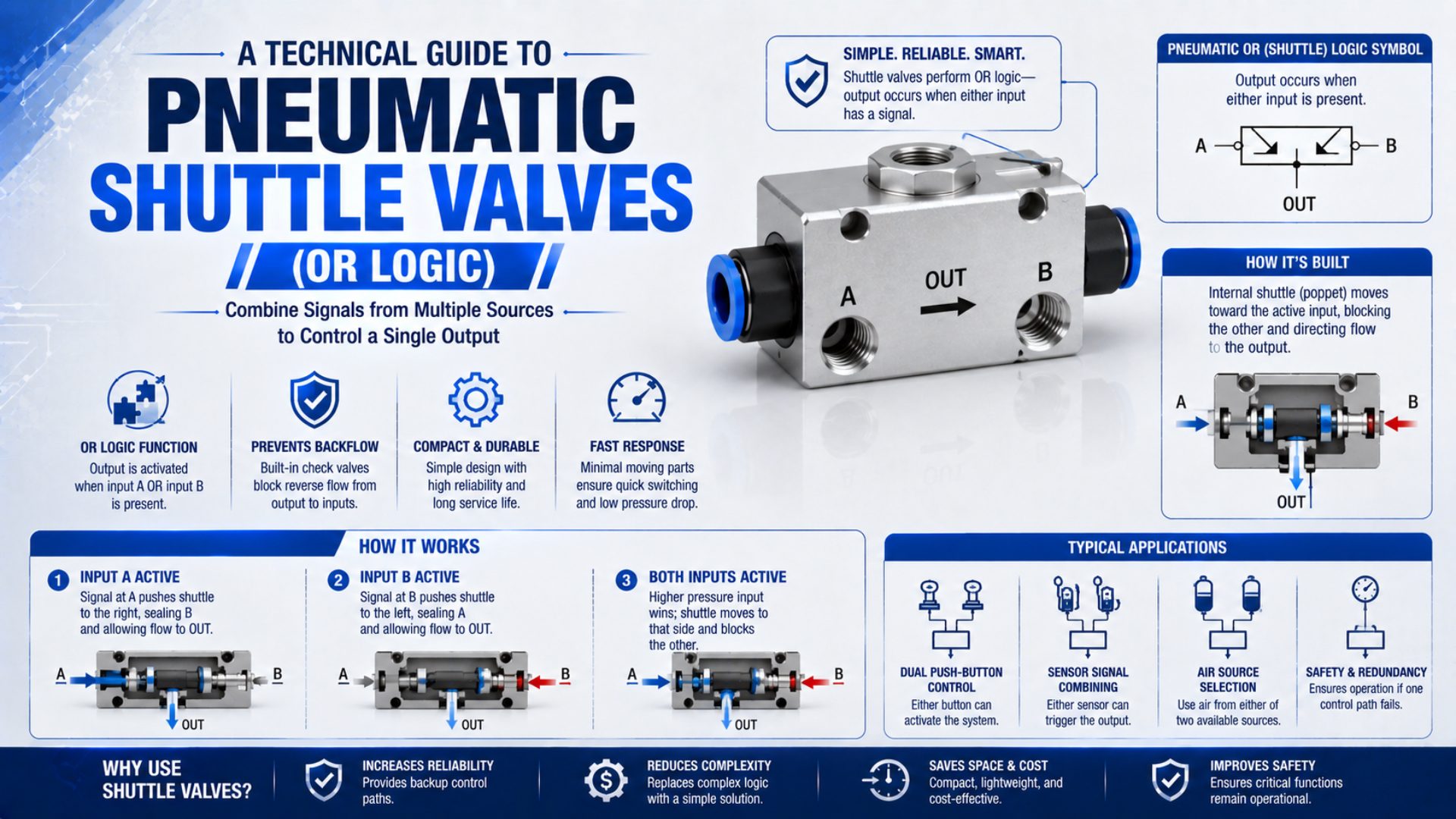 A Technical Guide to Pneumatic Shuttle Valves (OR Logic) featured image