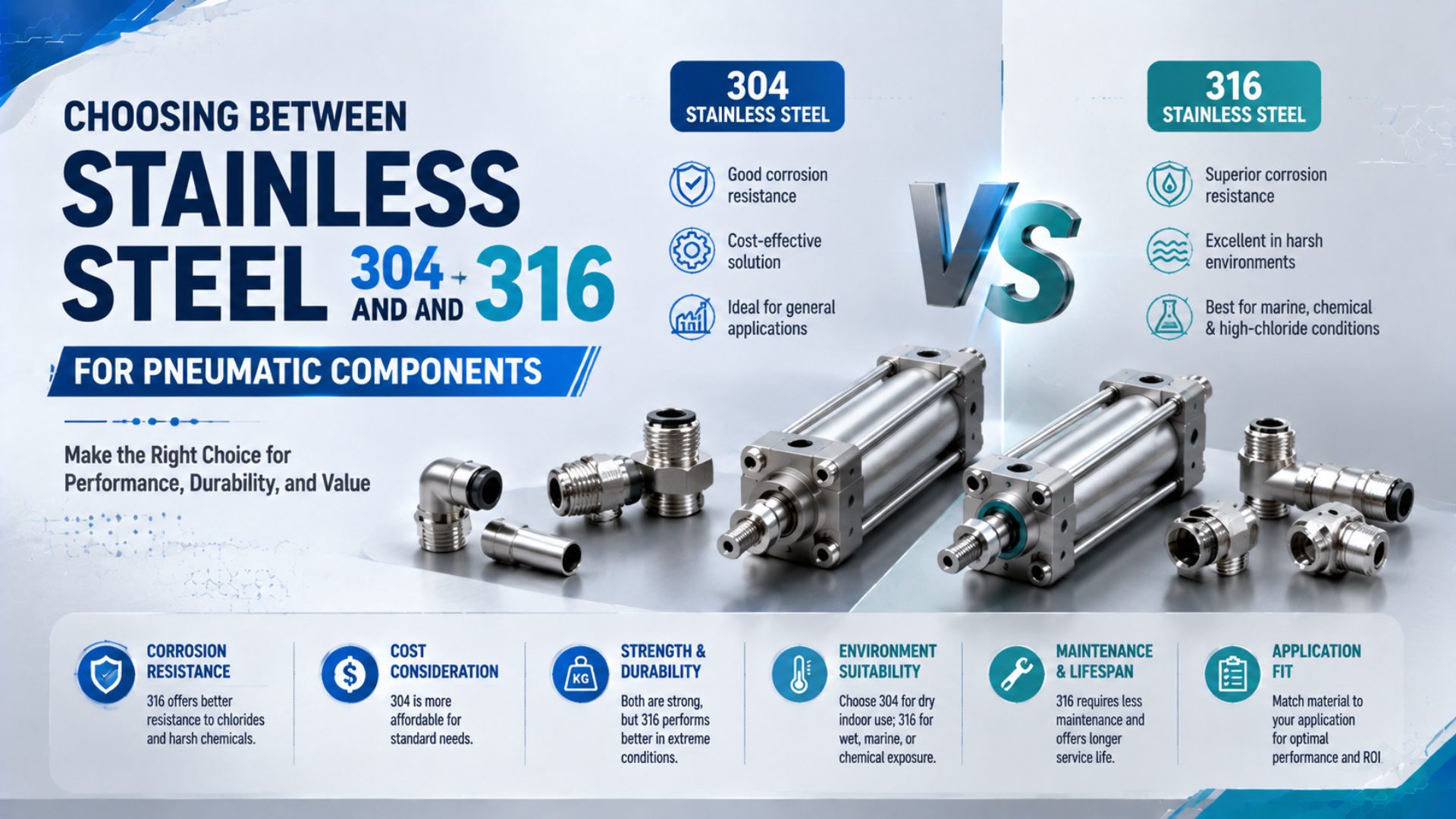 Choosing Between Stainless Steel 304 and 316 for Pneumatic Components featured image
