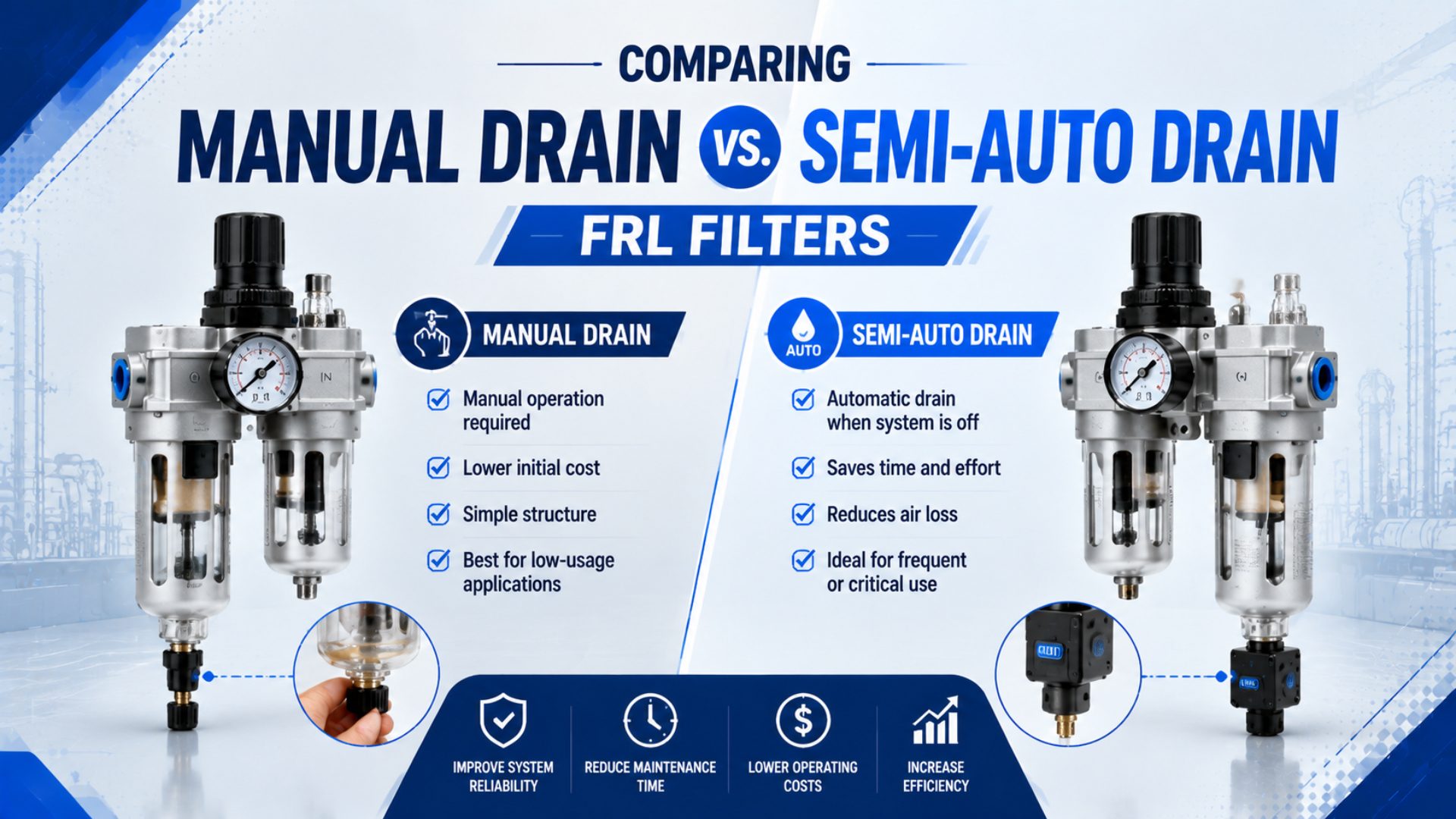 Comparing Manual Drain vs. Semi-Auto Drain FRL Filters featured image