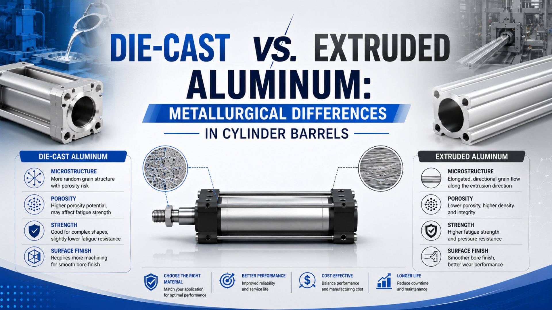 Die-Cast vs. Extruded Aluminum: Metallurgical Differences in Cylinder Barrels featured image