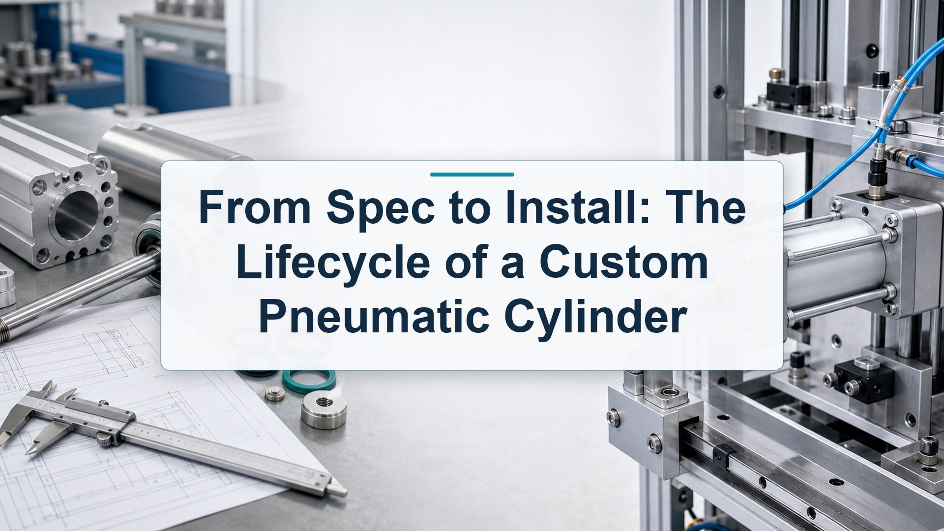 Custom pneumatic cylinder lifecycle from approved engineering drawing and machined components to installation on an industrial machine