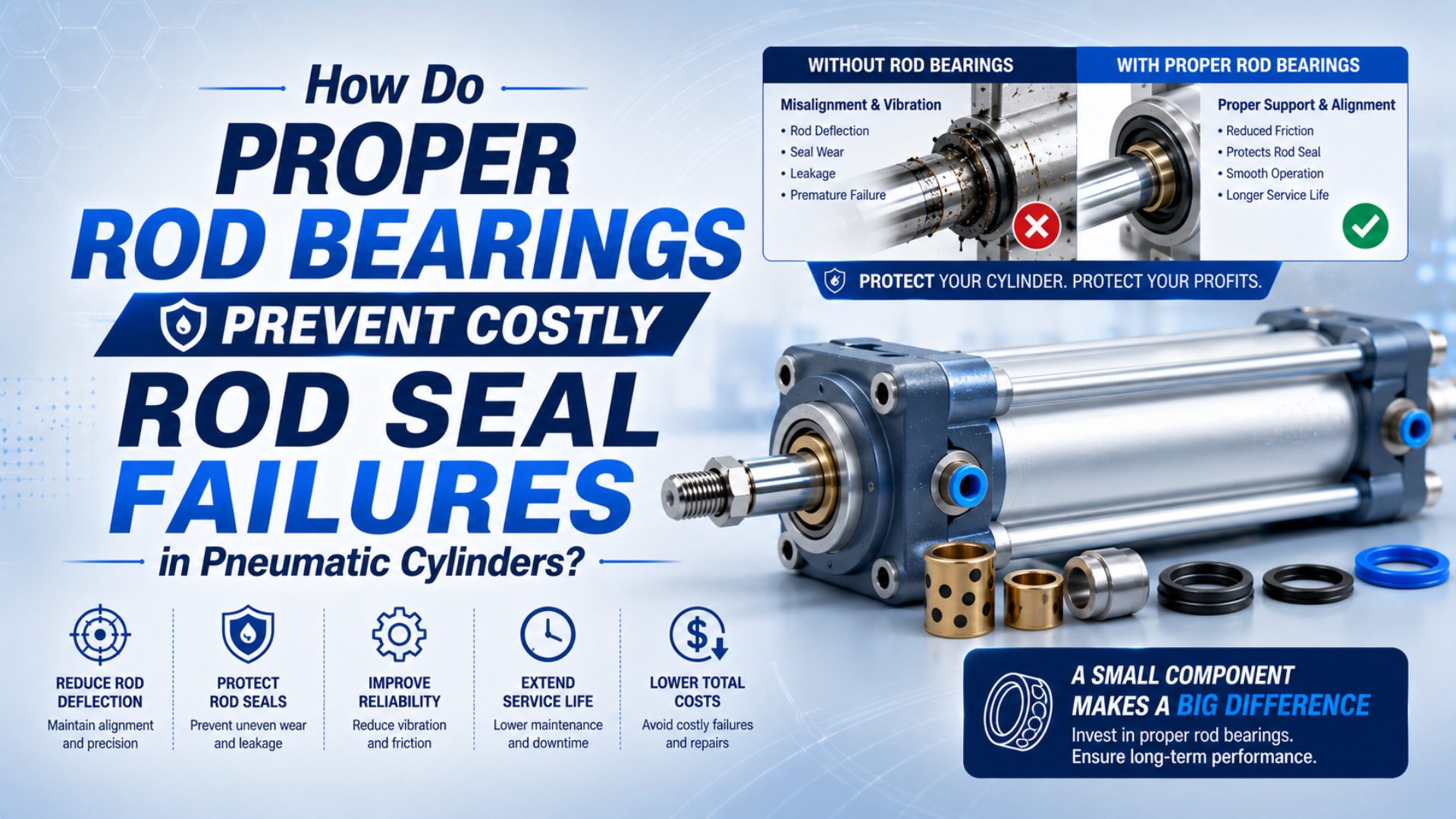 How Do Proper Rod Bearings Prevent Costly Rod Seal Failures in Pneumatic Cylinders? featured image