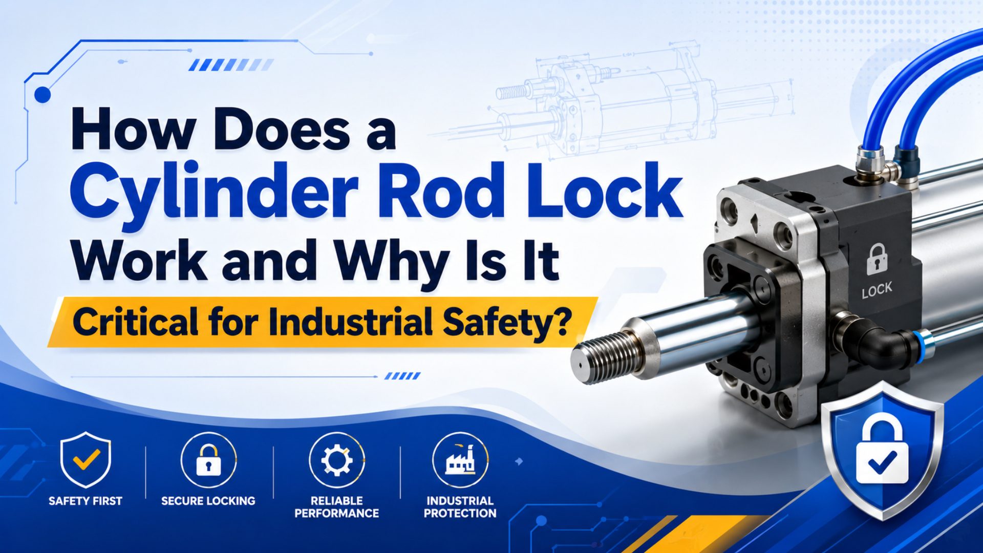 Cylinder rod lock clamping a pneumatic cylinder rod to prevent vertical load drop after air pressure loss
