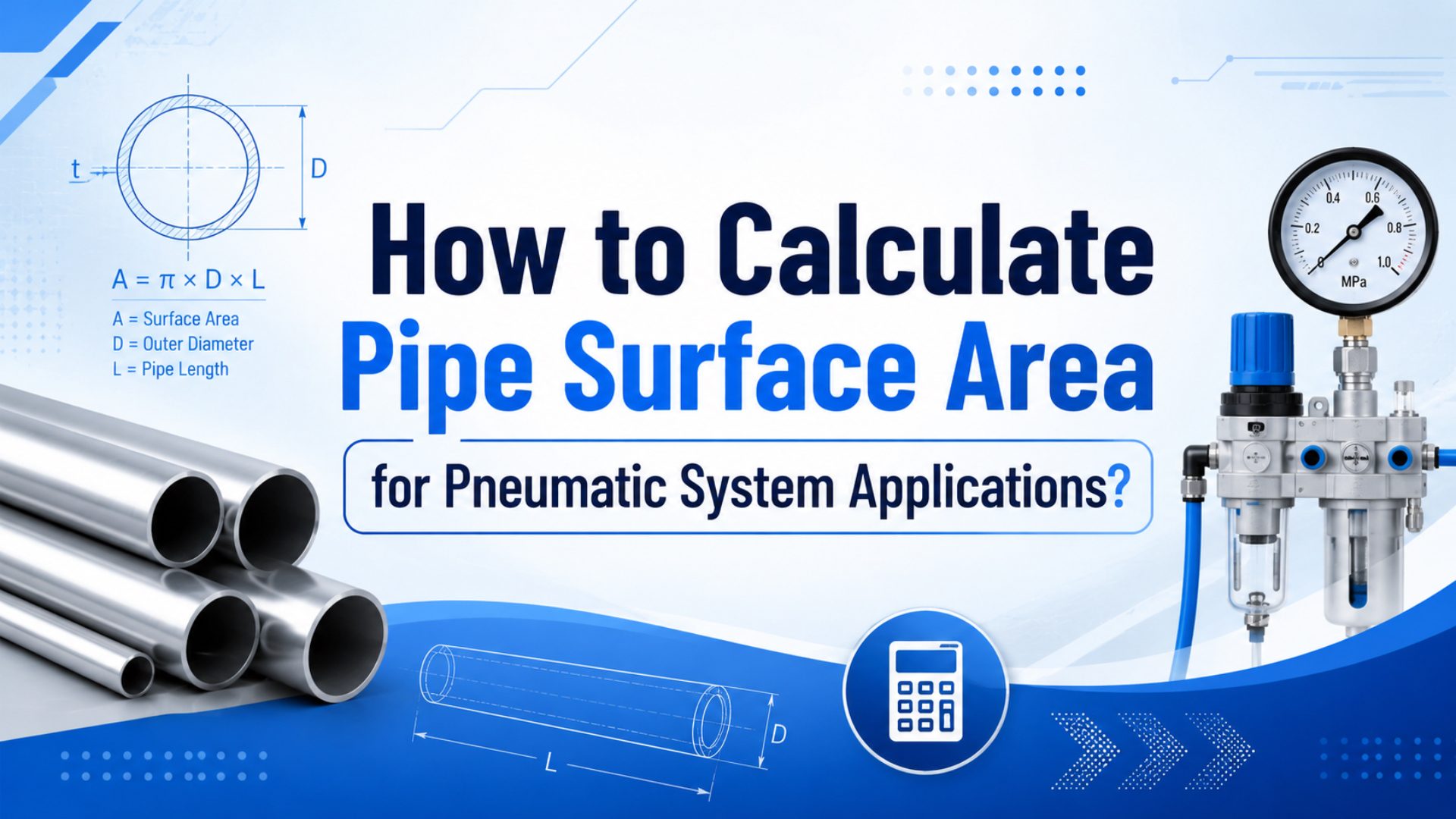 Pneumatic tubing, pipe diameter measurements, and surface area formulas for compressed air system design