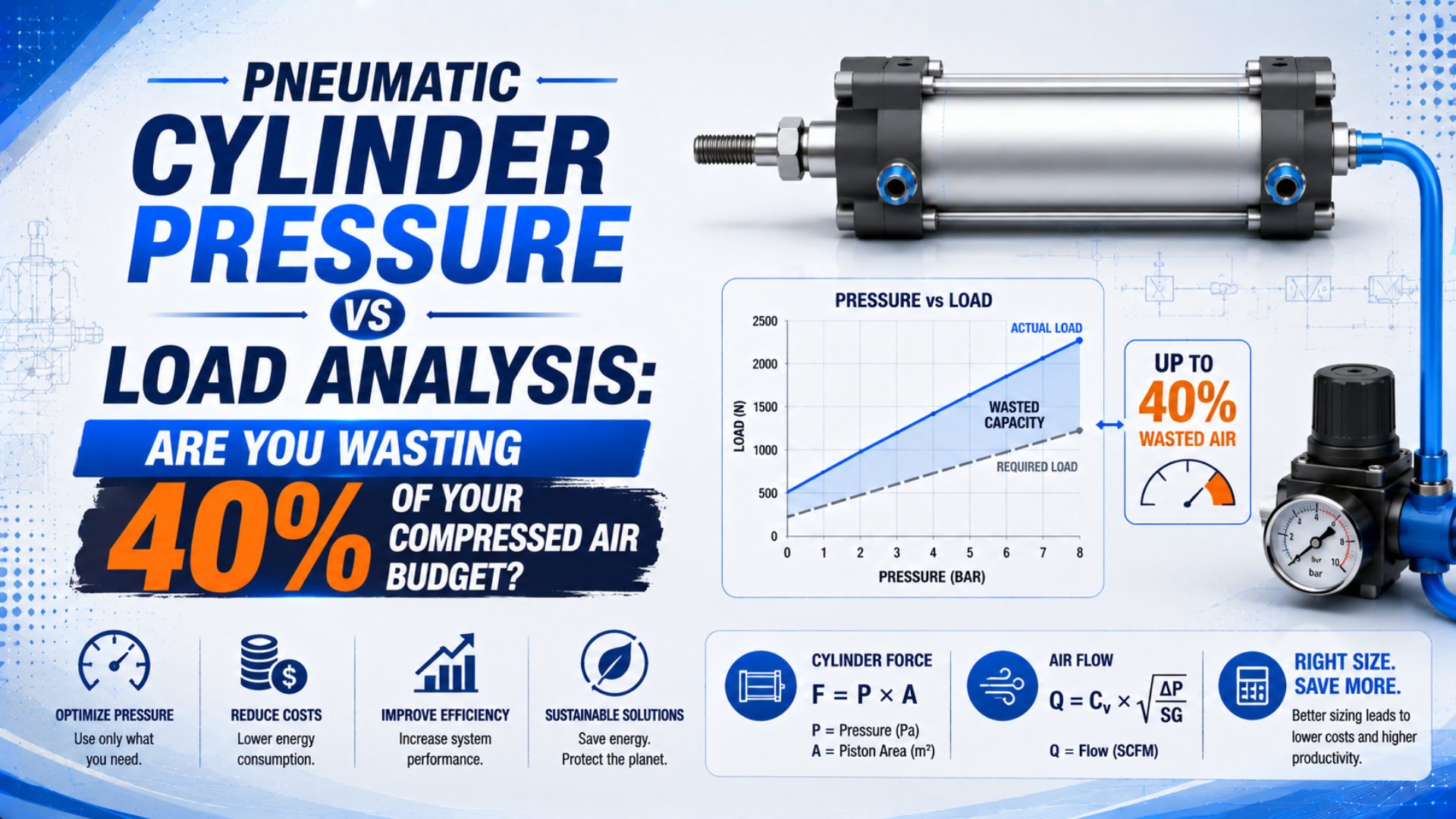 Pneumatic Cylinder Pressure vs Load Analysis: Are You Wasting 40% of Your Compressed Air Budget? featured image