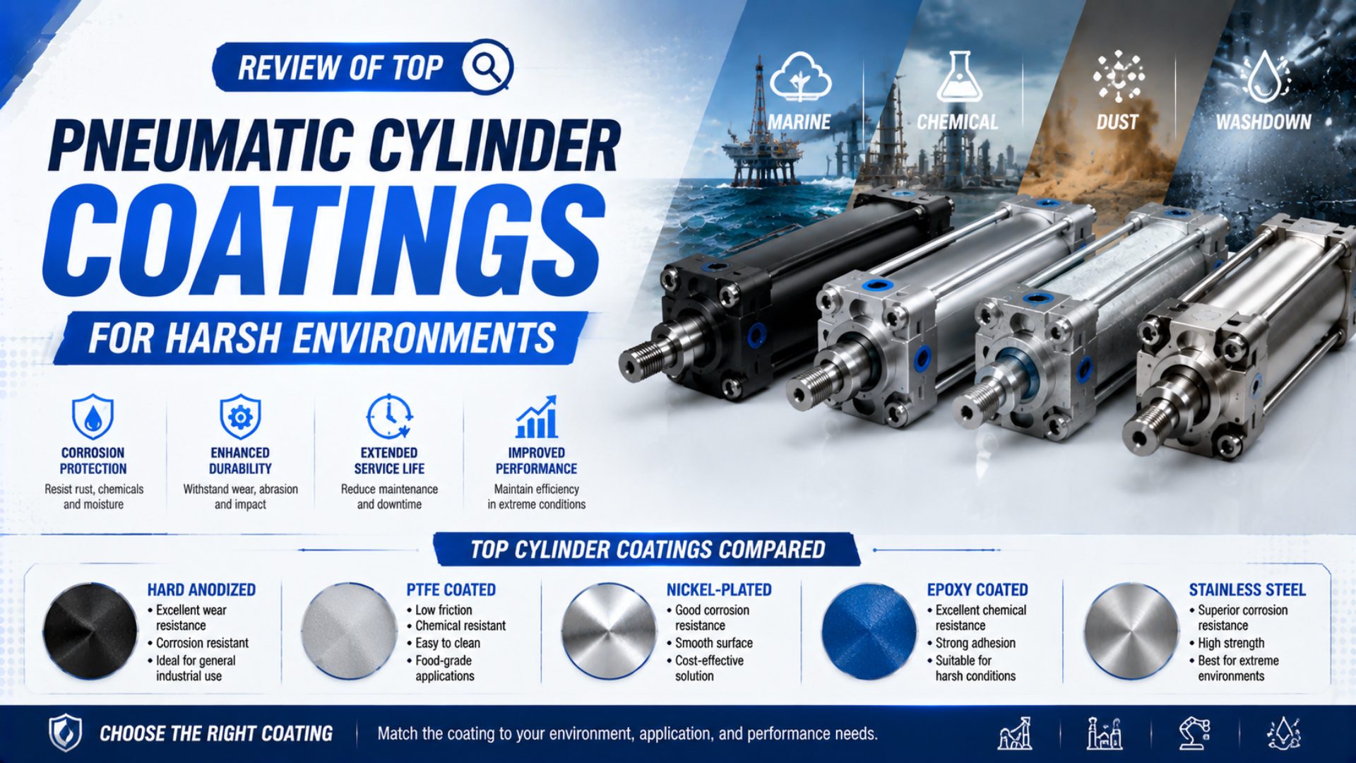 Review of Top Pneumatic Cylinder Coatings for Harsh Environments featured image