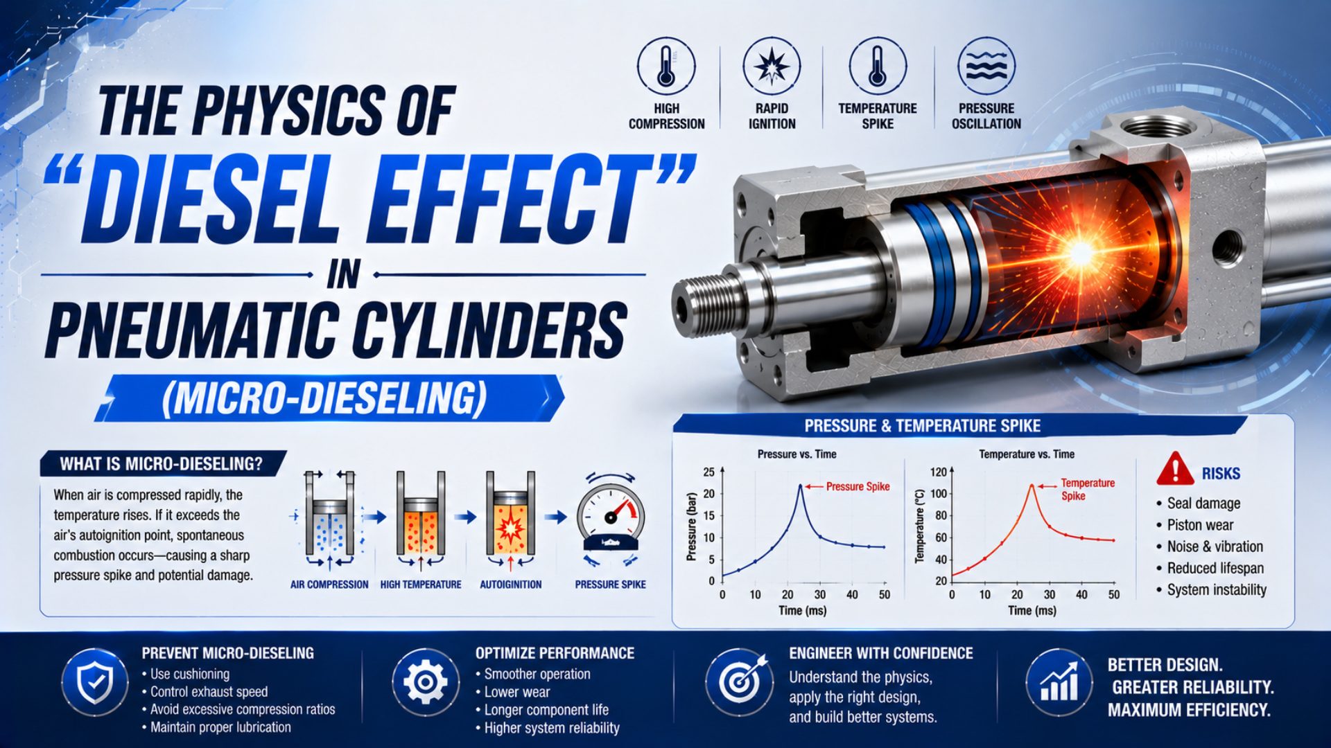 The Physics of “Diesel Effect” in Pneumatic Cylinders (Micro-Dieseling) featured image