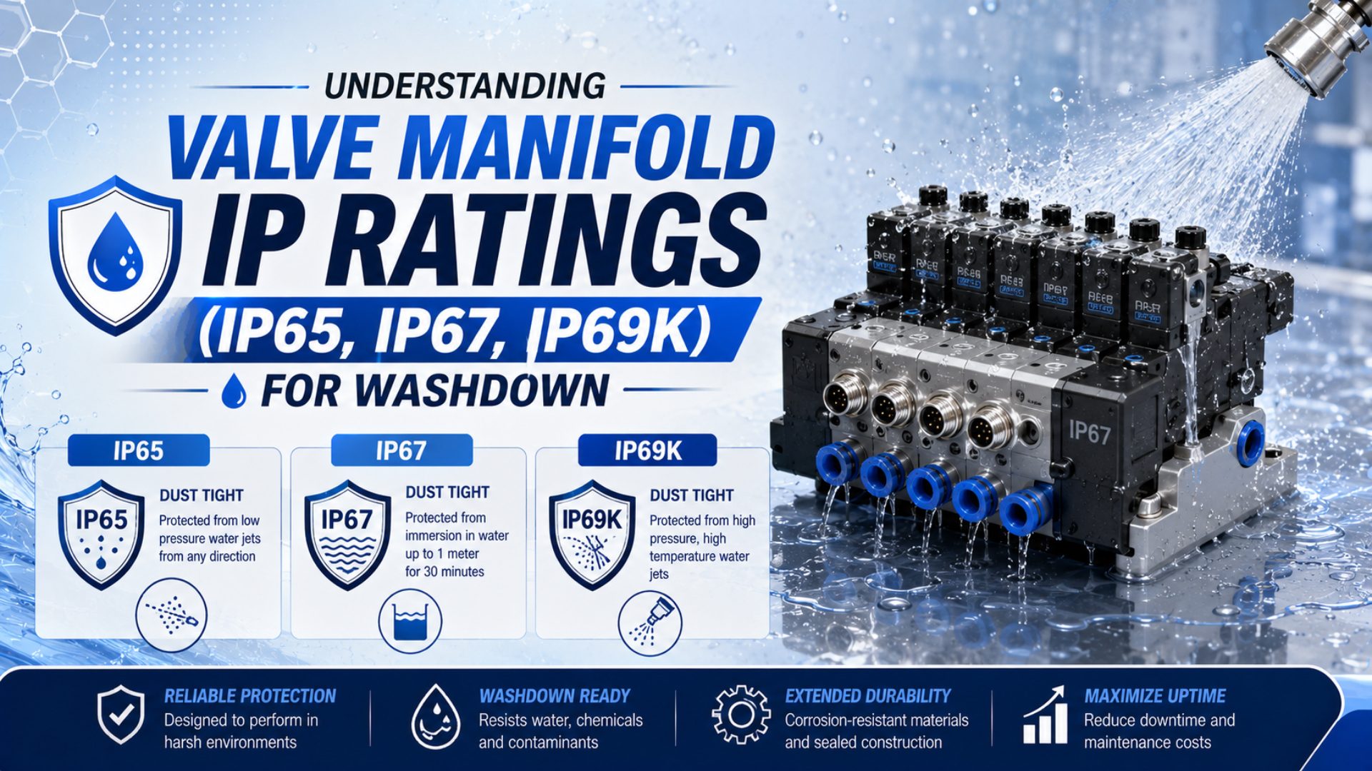 Understanding Valve Manifold IP Ratings (IP65, IP67, IP69K) for Washdown featured image