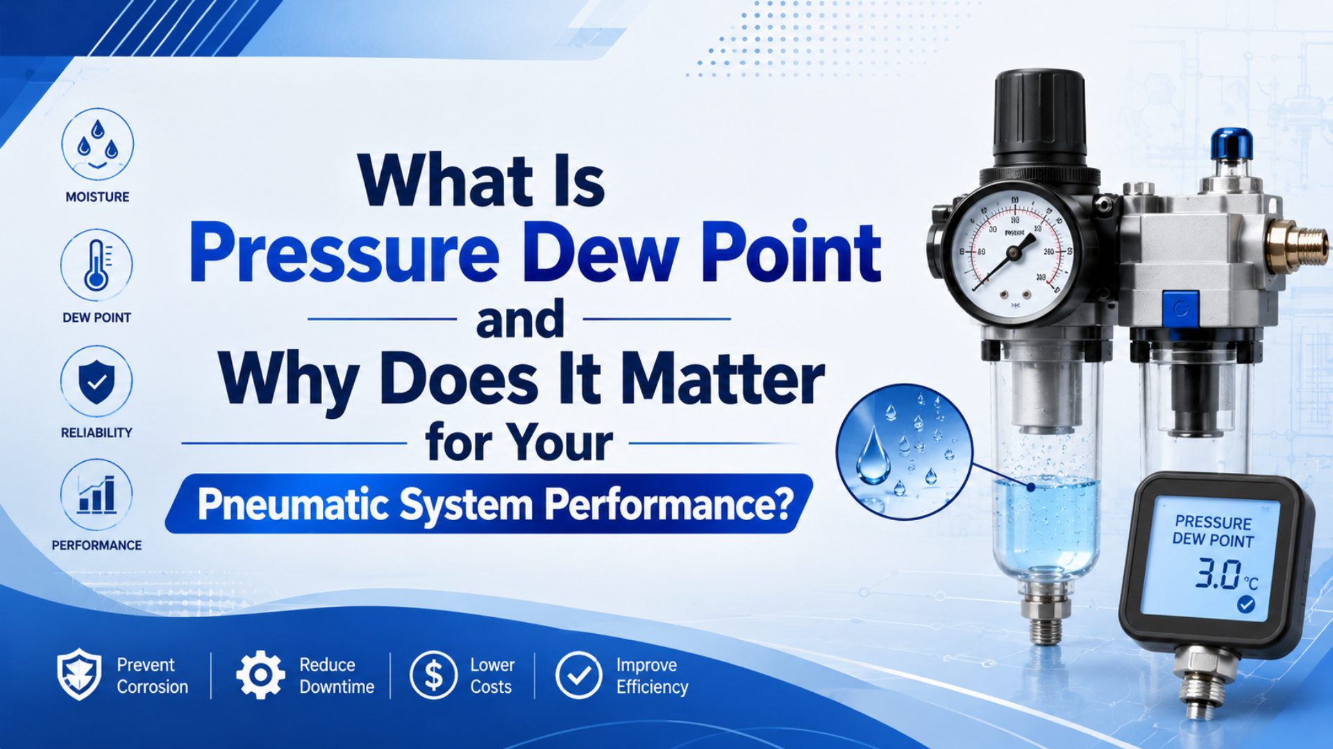 Compressed air pressure dew point monitoring for pneumatic systems, dryers, filters, and point-of-use moisture control