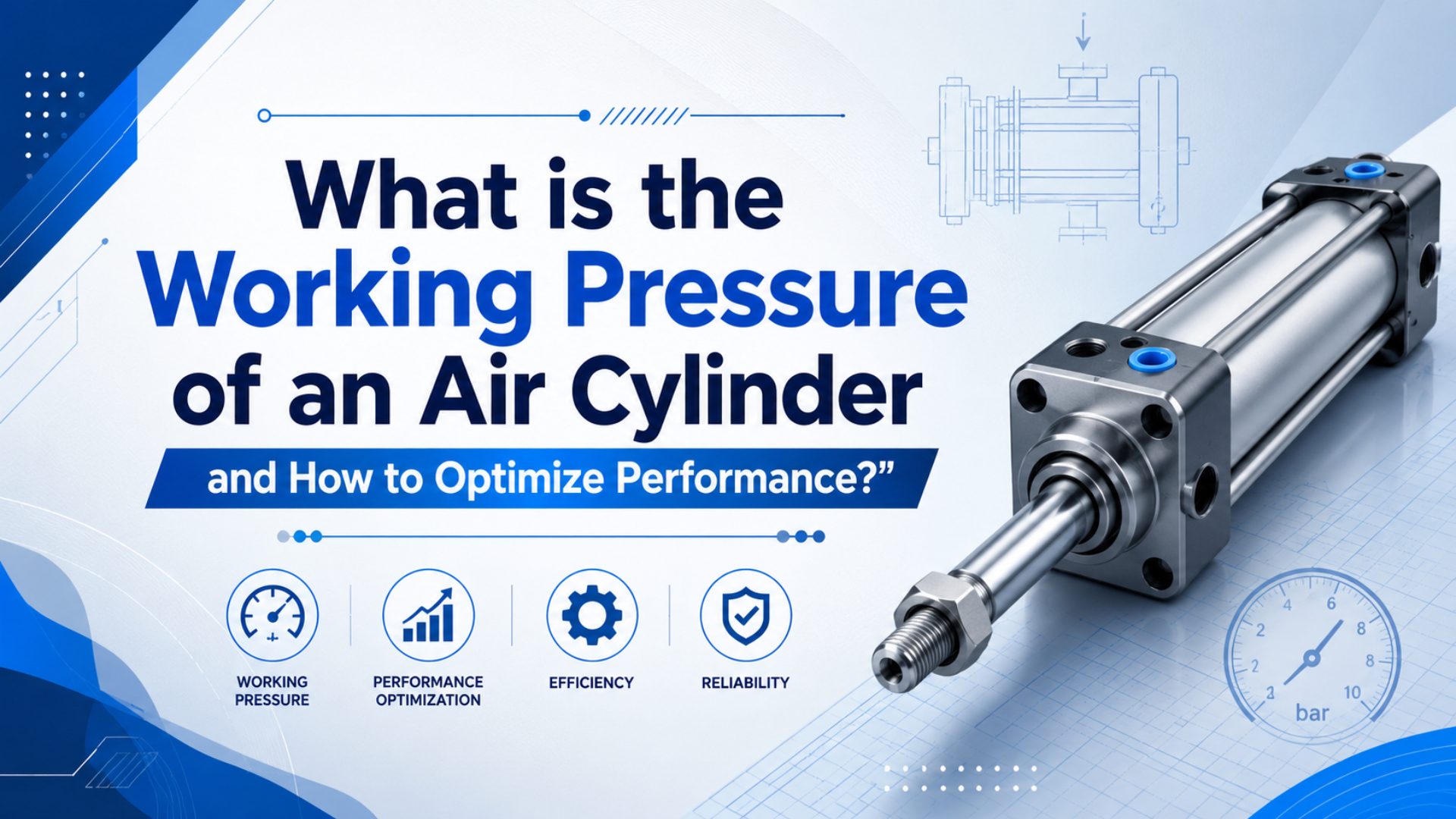Pressure gauge and air cylinder setup used to verify safe pneumatic cylinder working pressure