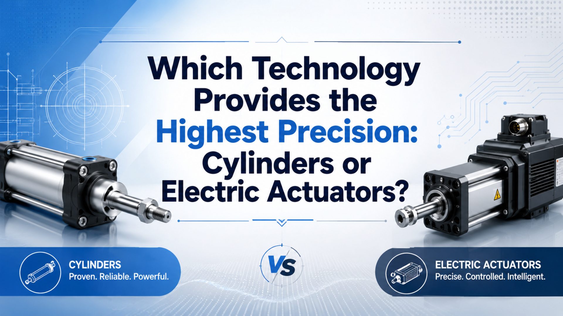 Engineer comparing pneumatic cylinder end-stop positioning, servo-pneumatic control, and electric actuator precision for an automation axis