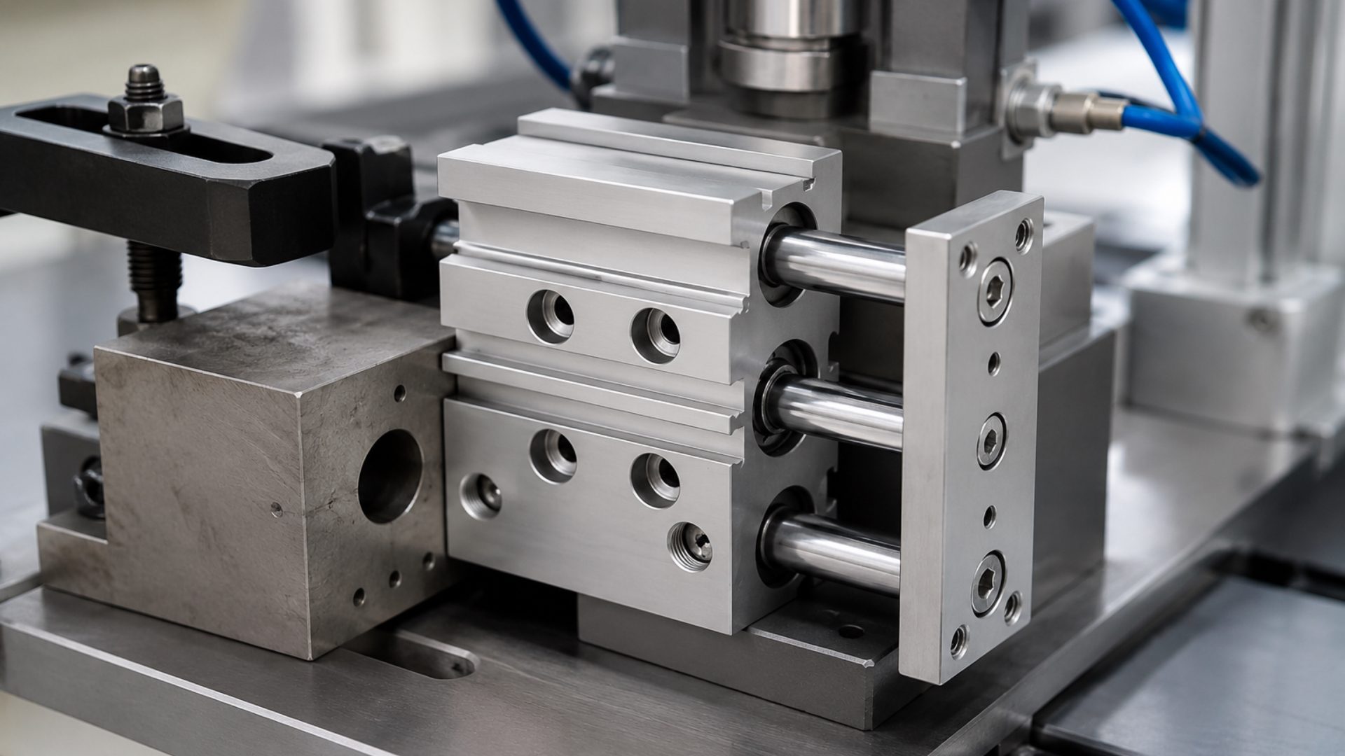 Compact guide pneumatic cylinder clamping and holding fixture application