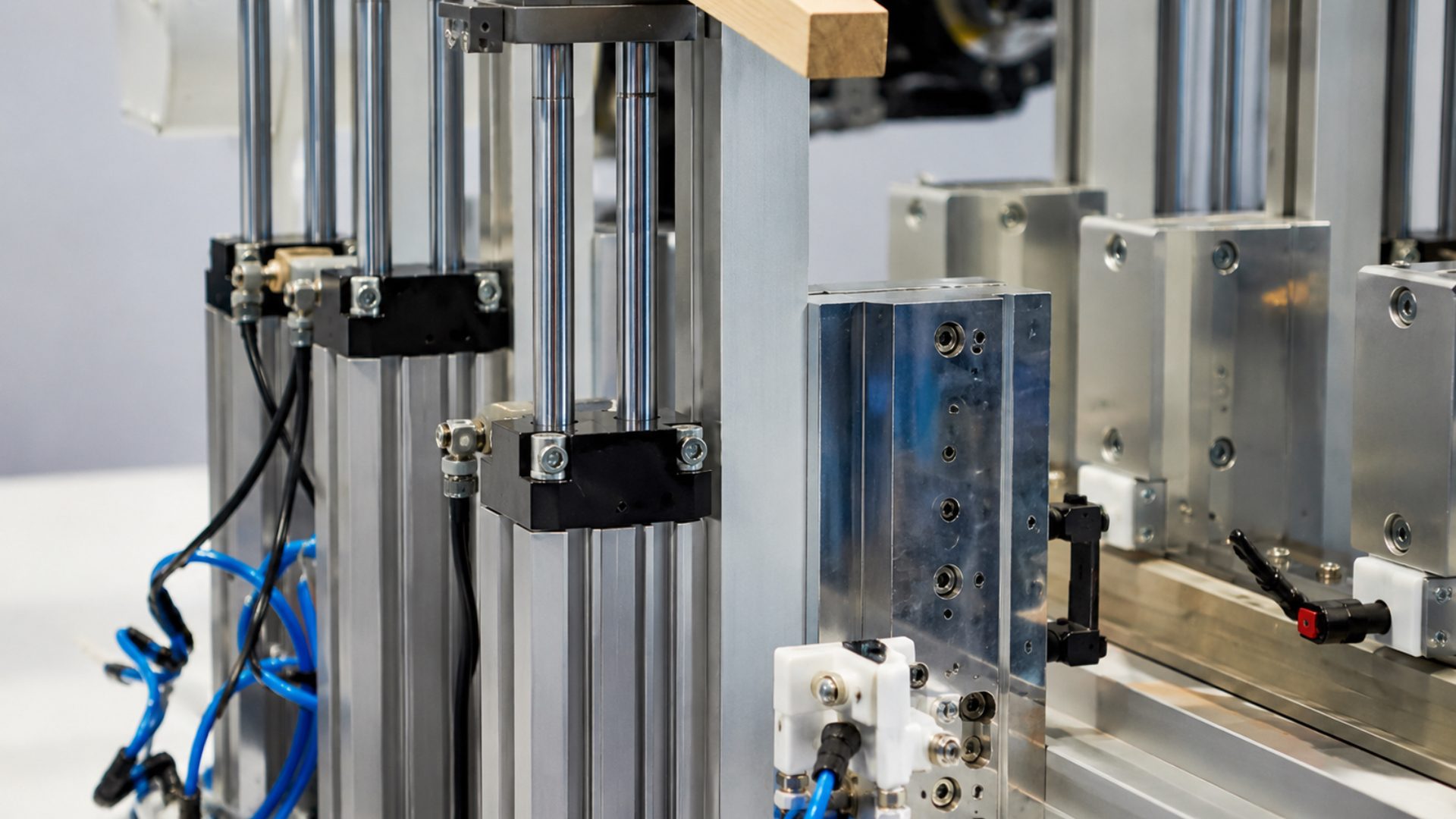 Double rod pneumatic cylinder assembly and clamping fixture application