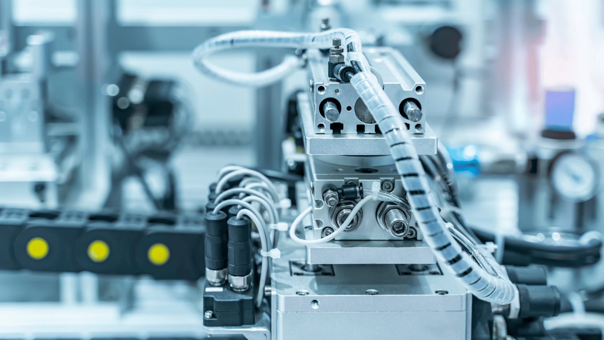 Thin pneumatic cylinder for electronics assembly and testing application