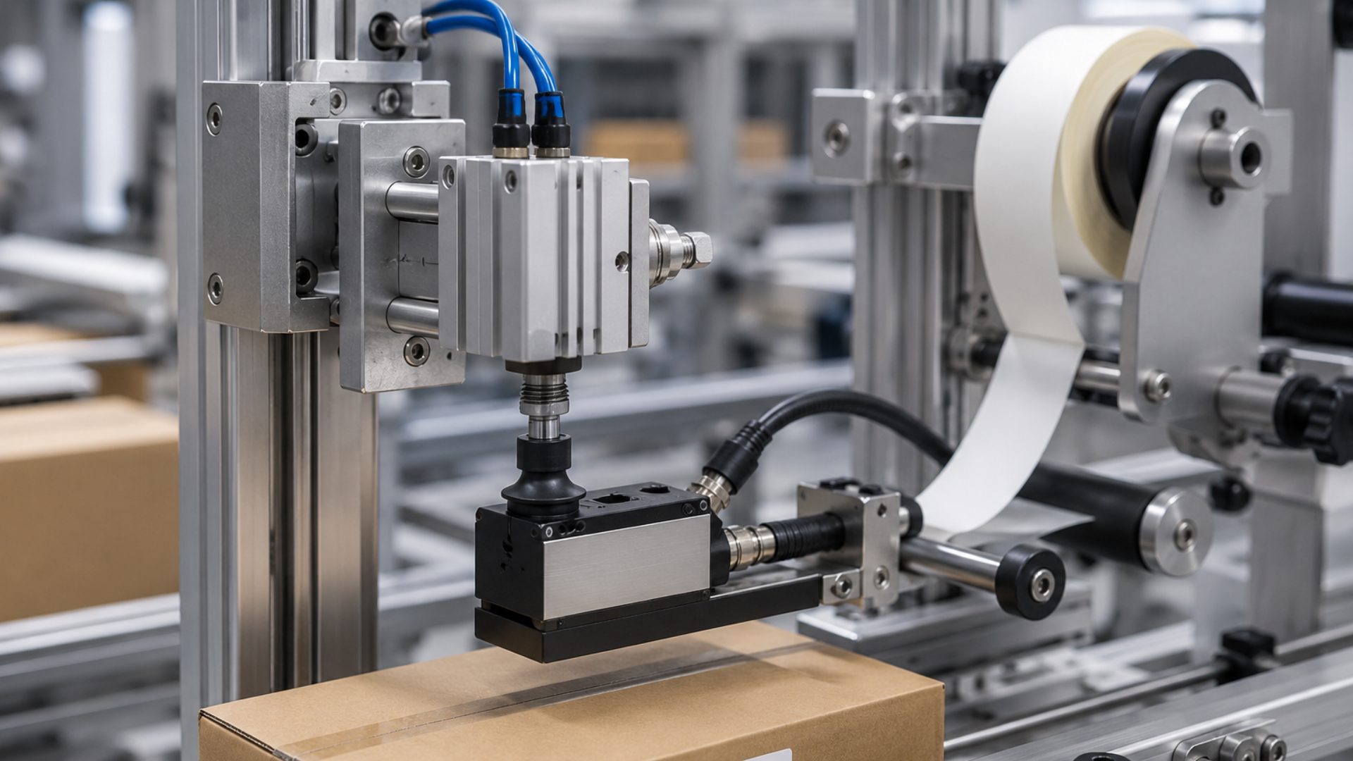 Thin pneumatic cylinder printing marking and packaging station application