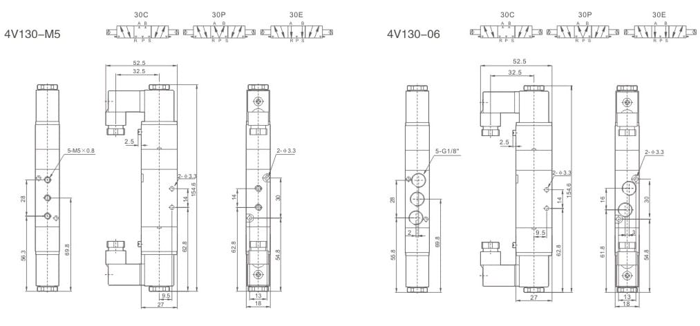 100 Series 4V130 mounting dimension drawing