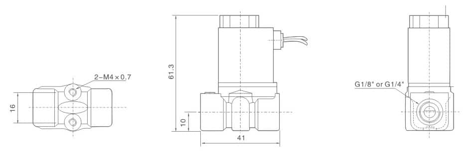 2P Series Direct Acting 2/2 Way NC Solenoid Valve (Plastic Body) dimension reference drawing