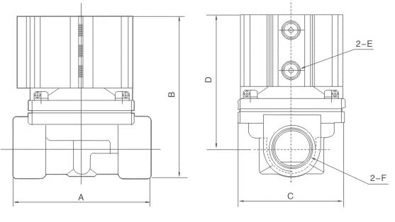 2Q Series General Purpose Solenoid Valve (2/2 Way NC, Air Control) dimension reference drawing