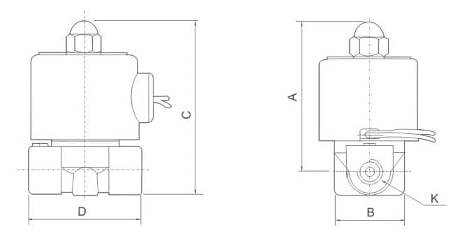 2W(UD) Series Small Orifice Direct Acting Solenoid Valve (2/2 Way NC) dimension reference drawing