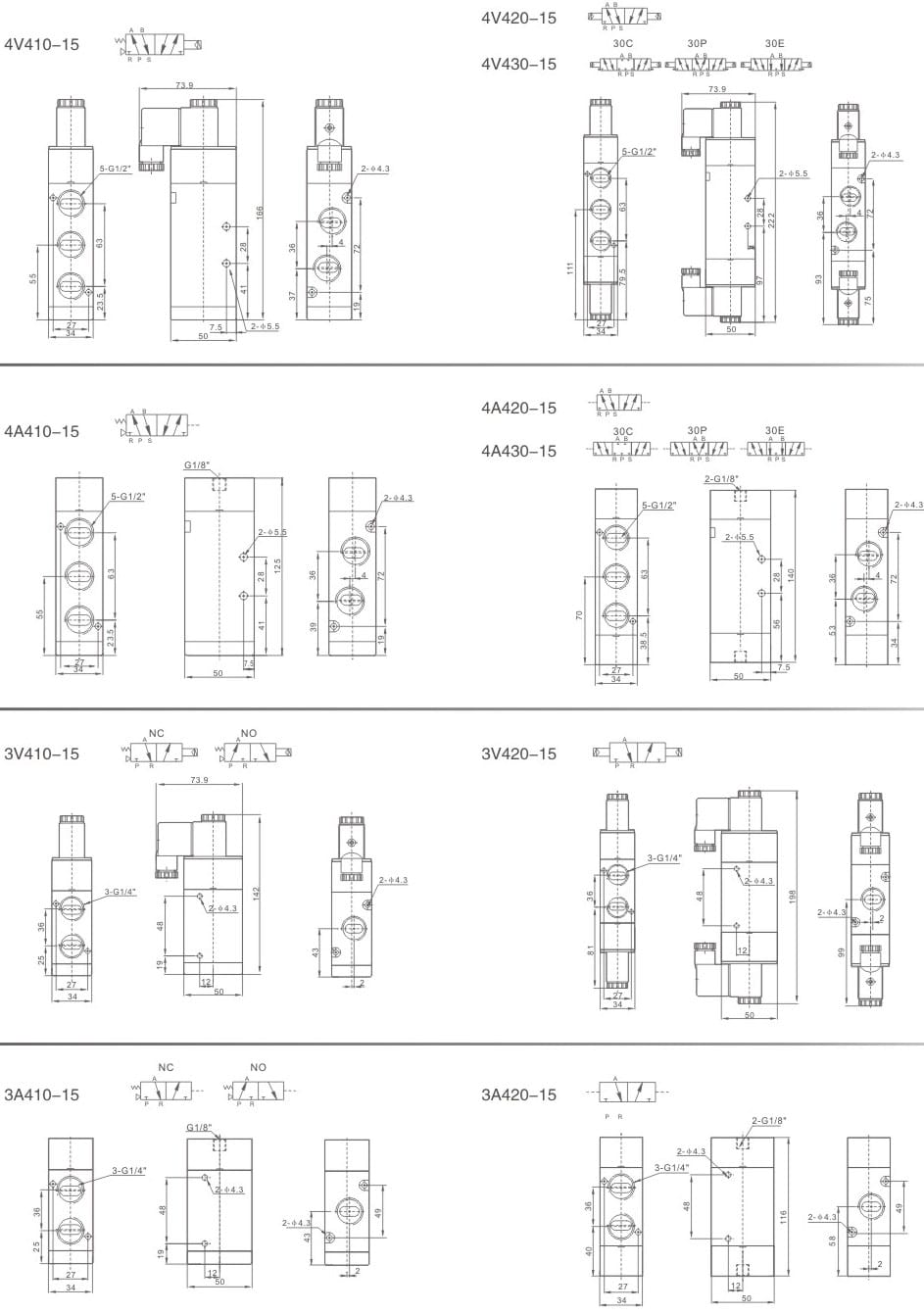 400 Series 4V 4A 3V and 3A mounting dimension drawing