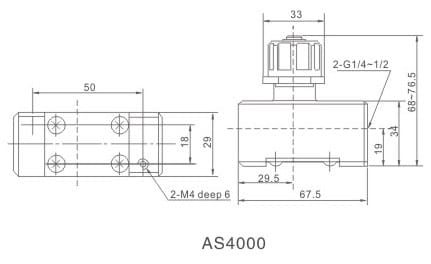 AS Series Pneumatic Check Valve (One-Way Air Flow) dimension reference drawing