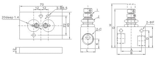 ASC Series Precision Pneumatic Flow Control Valve (Speed Controller) dimension reference drawing