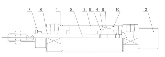 CM2 Series Mini Pneumatic Cylinder numbered internal structure reference drawing