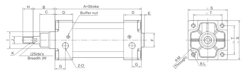DNG Series ISO15552 Pneumatic Cylinder overall dimension drawing and dimension sheet