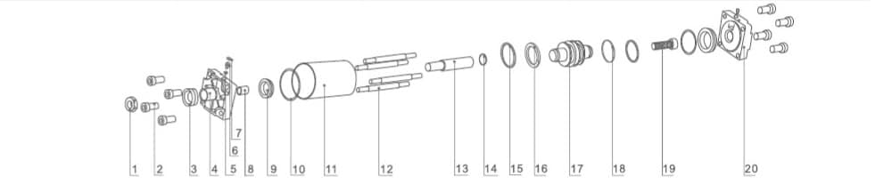 DNG Series Pneumatic Cylinder Assembly Kits (ISO 15552) numbered parts and material reference drawing