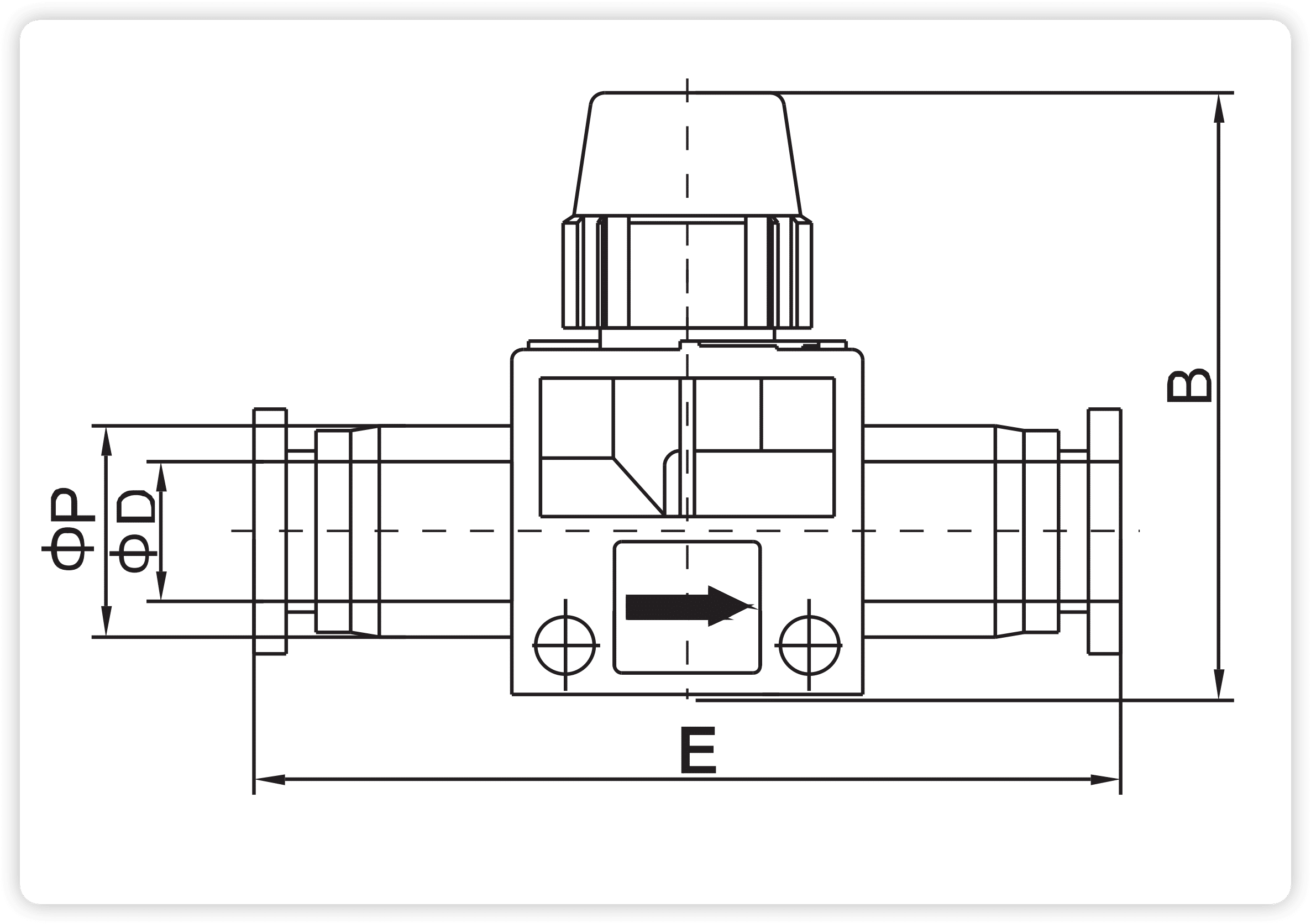 HVFF Series Pneumatic Hand Shut-off Valve (Female x Female) dimension reference drawing
