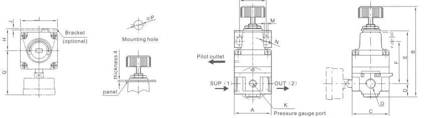 IR precision pneumatic regulator overall mounting dimension drawing