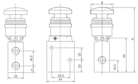 JM-05, JM-06, JM-06A, and JM-07 mechanical valve dimension drawing