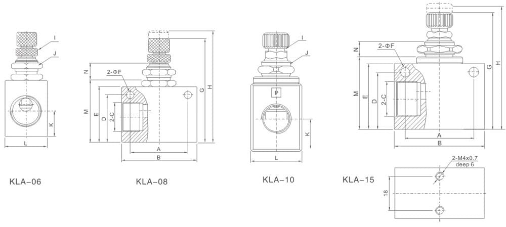 KLA Series Pneumatic Check Valve (One-Way Flow) dimension reference drawing