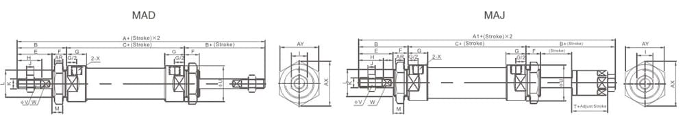 MAD MAJ mini pneumatic cylinder dimension drawing