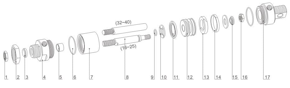 MAL Series Mini Pneumatic Cylinder Assembly Kits numbered parts and material reference drawing