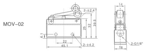 MOV Series Pneumatic Mechanical Control Valve dimension reference drawing