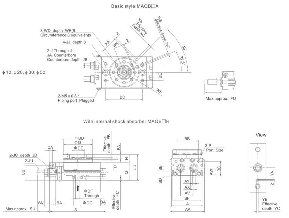 MSQ Series Pneumatic Rotary Actuator dimension reference drawing 1