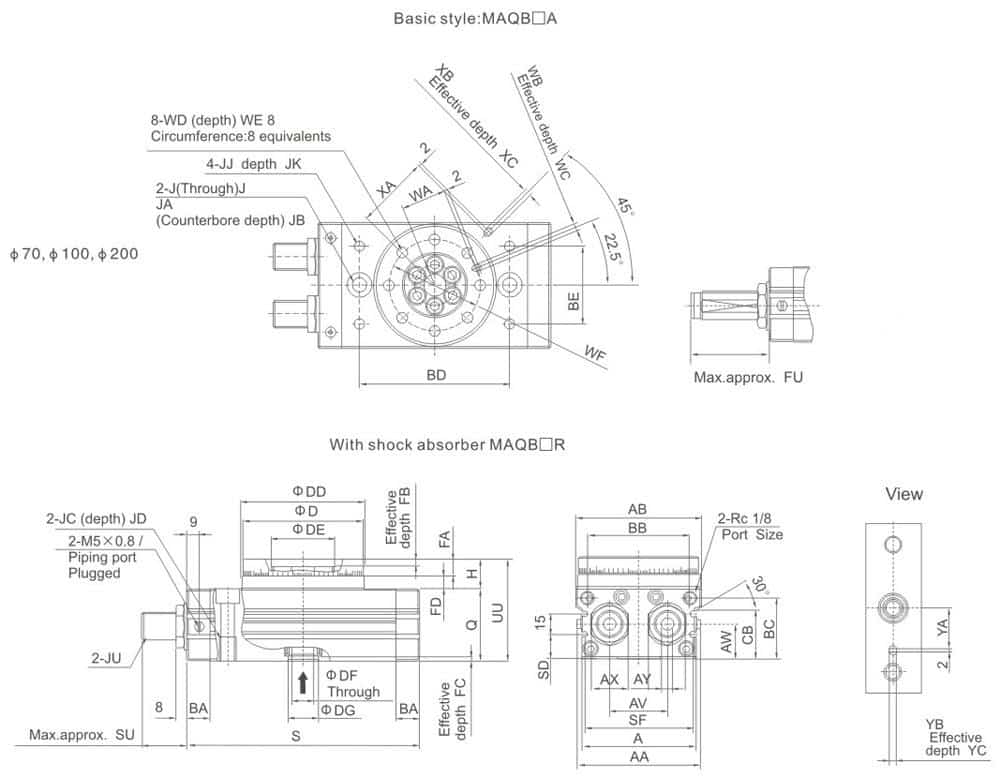 MSQ Series Pneumatic Rotary Actuator dimension reference drawing 2