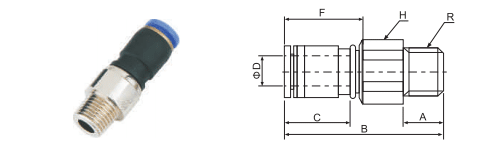 NRC Series Pneumatic Rotary Fittings (Swivel Joints) dimension reference drawing
