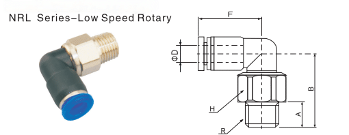 NRL Series Pneumatic Rotary Elbow Fittings (Push-to-Connect Swivel Joint) dimension reference drawing