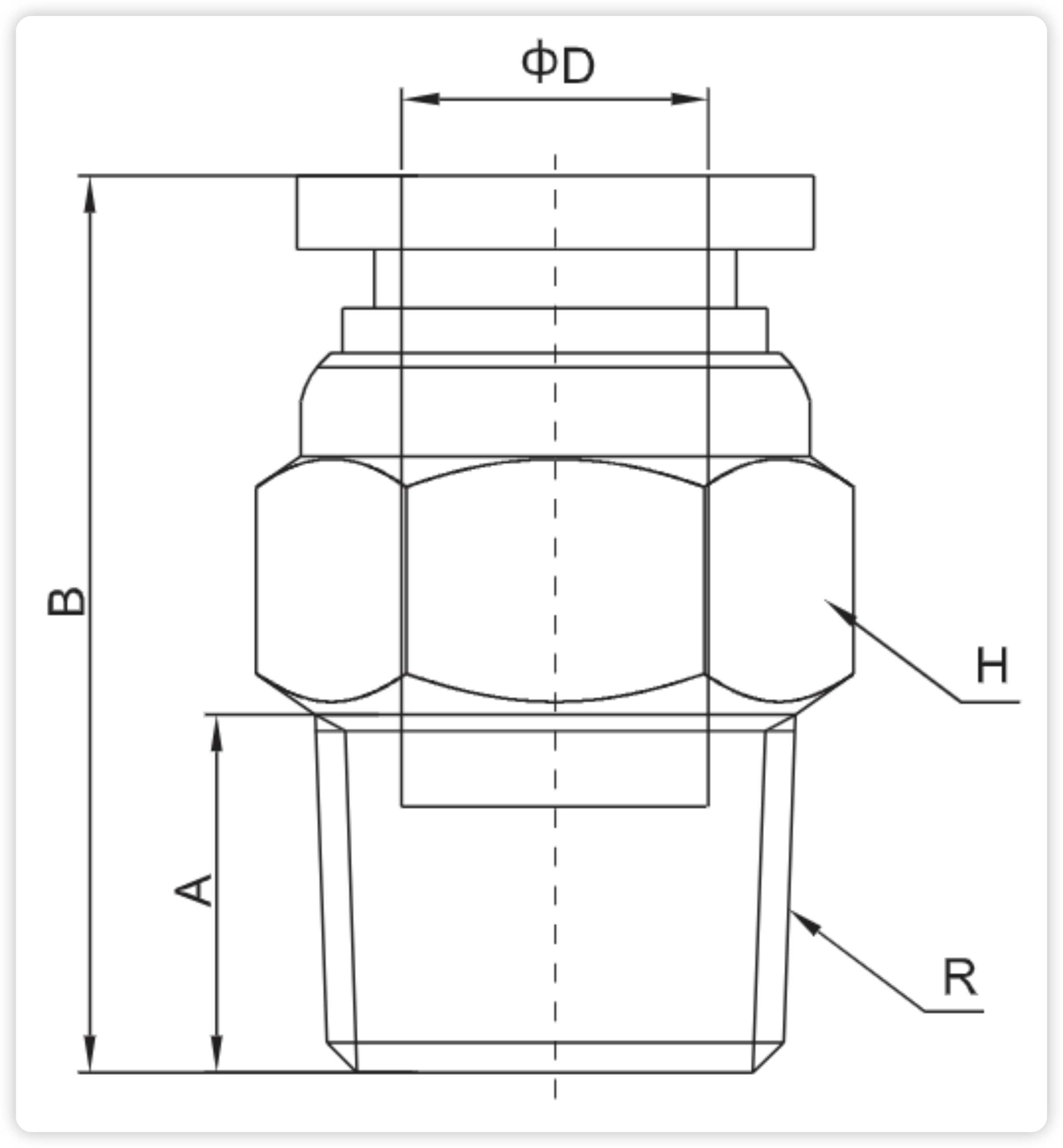 PC Series Male Straight Pneumatic Push-in Fittings (One-Touch) dimension reference drawing