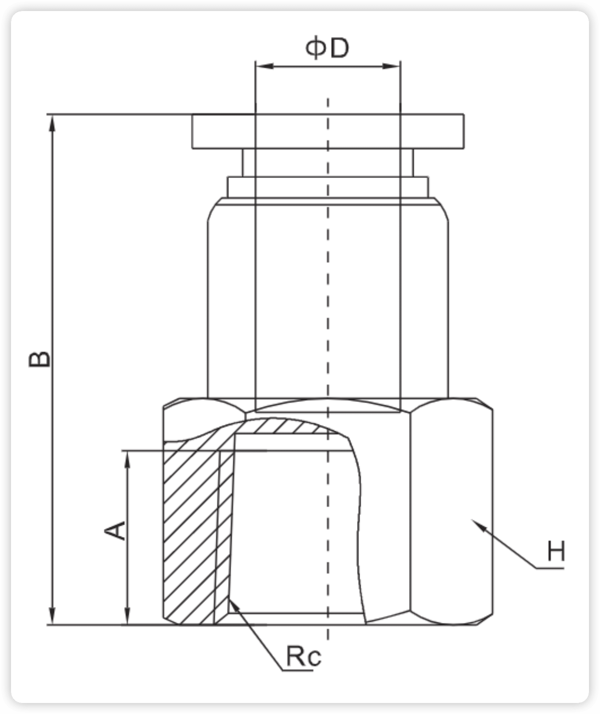 PCF Series Female Straight Pneumatic Push-in Fittings (One-Touch) dimension reference drawing