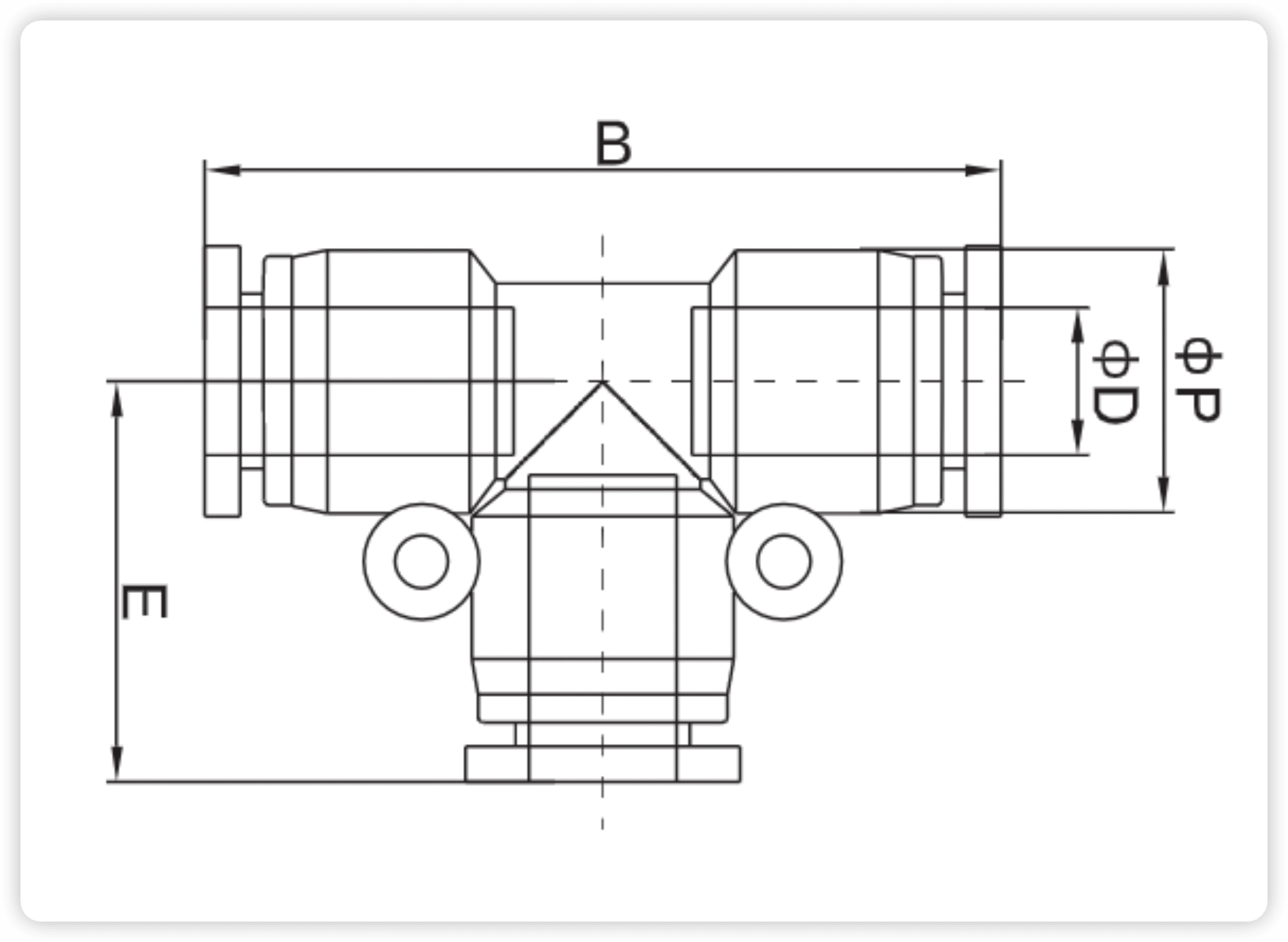 PE Series Pneumatic Union Tee | Push-in Fittings dimension reference drawing