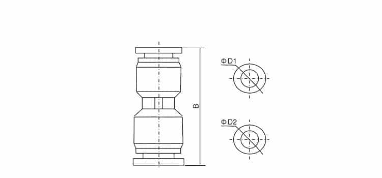 PG Series Pneumatic Straight Reducer | Push-in Fittings dimension reference drawing