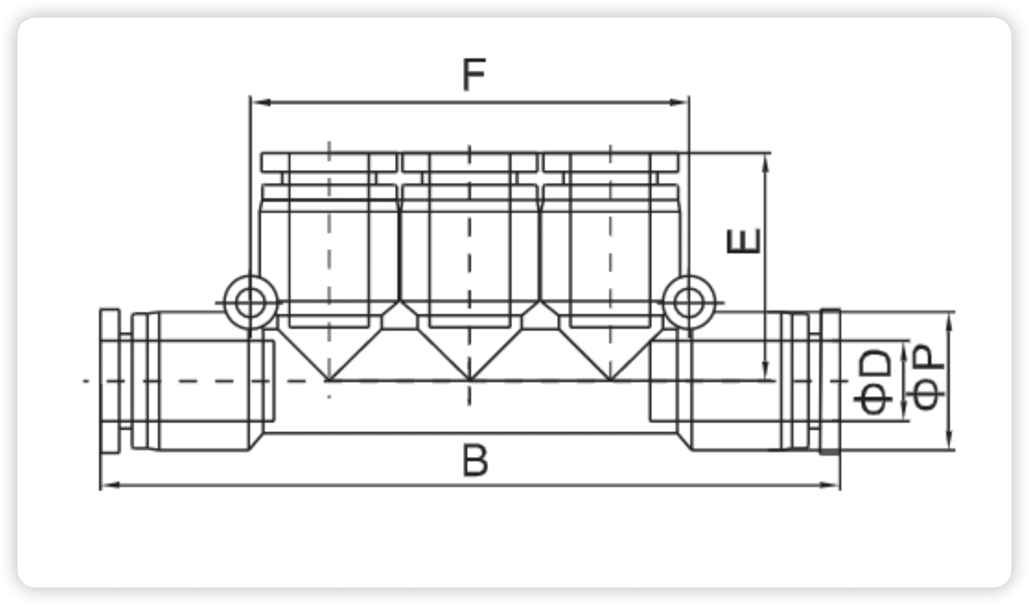 PK Series Pneumatic Multi-Port Distributor (Push-in Manifold) dimension reference drawing