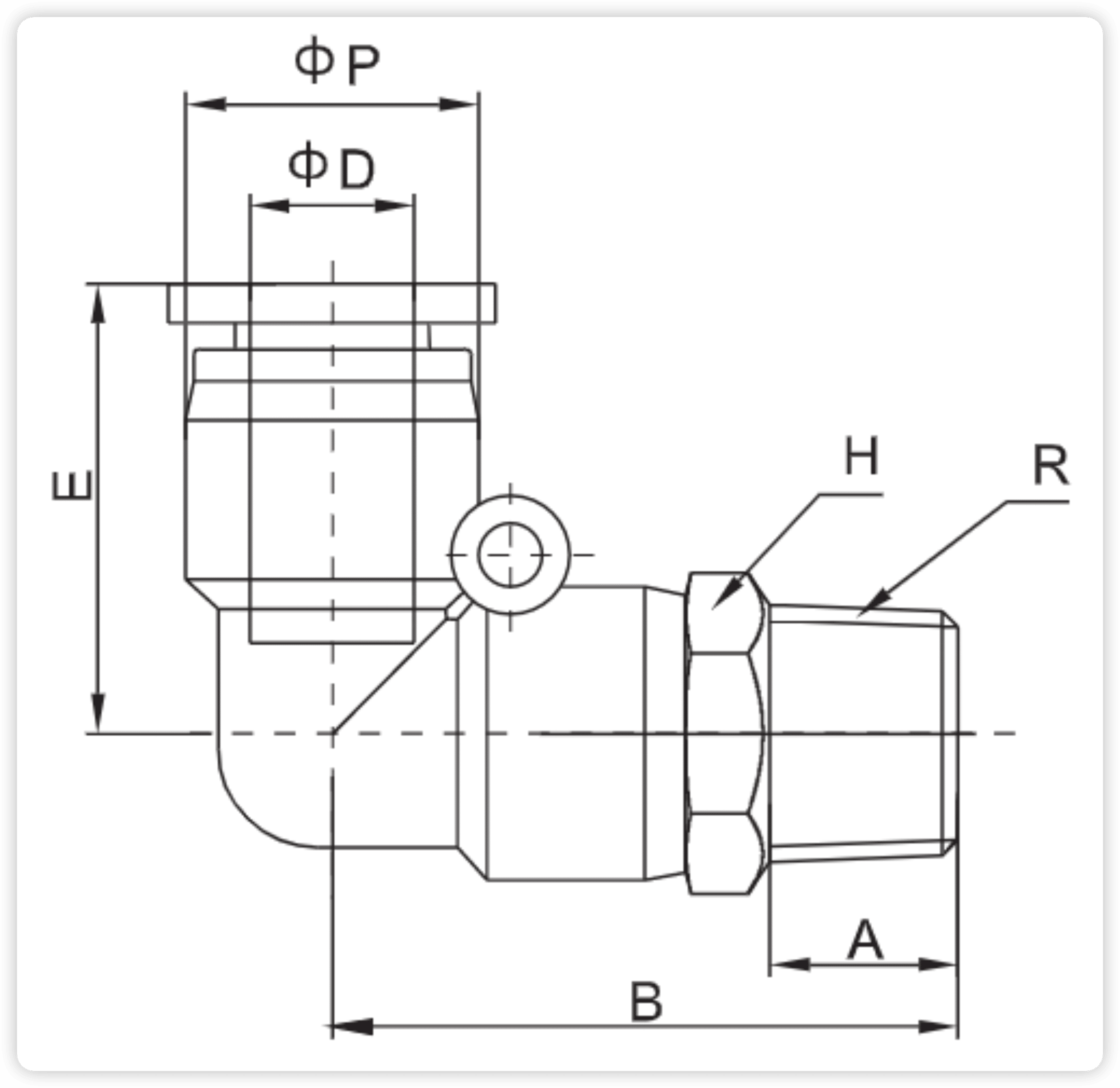 PL Series Pneumatic Male Elbow | Push-in Fittings dimension reference drawing