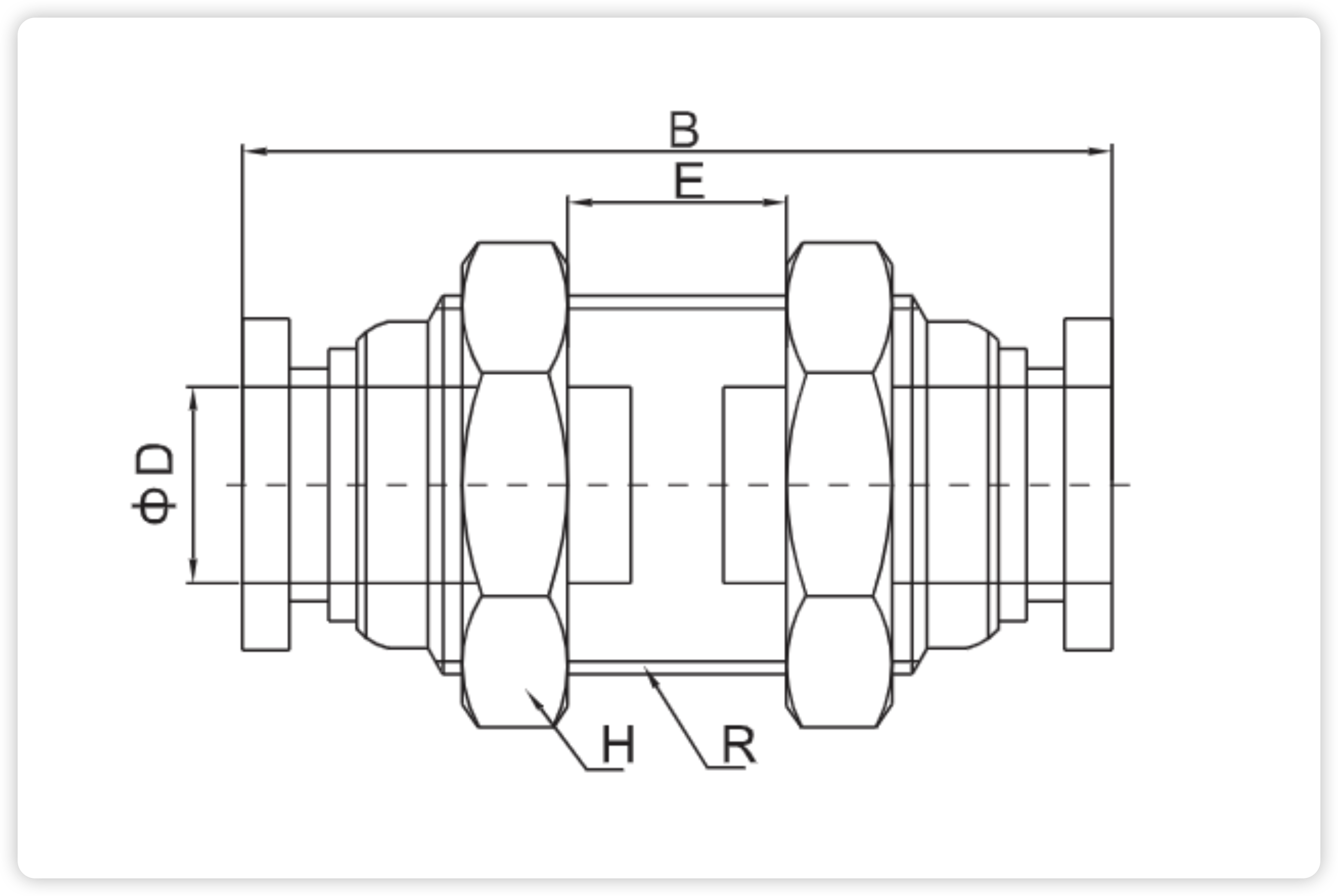 PM Series Pneumatic Bulkhead Union | Push-in Fittings dimension reference drawing