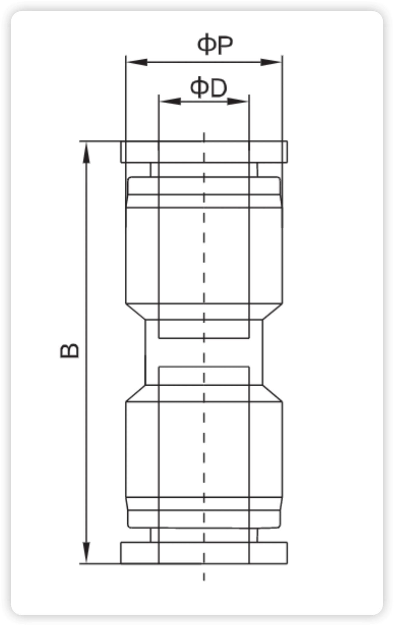 PU Series Pneumatic Straight Union | Push-in Fittings dimension reference drawing