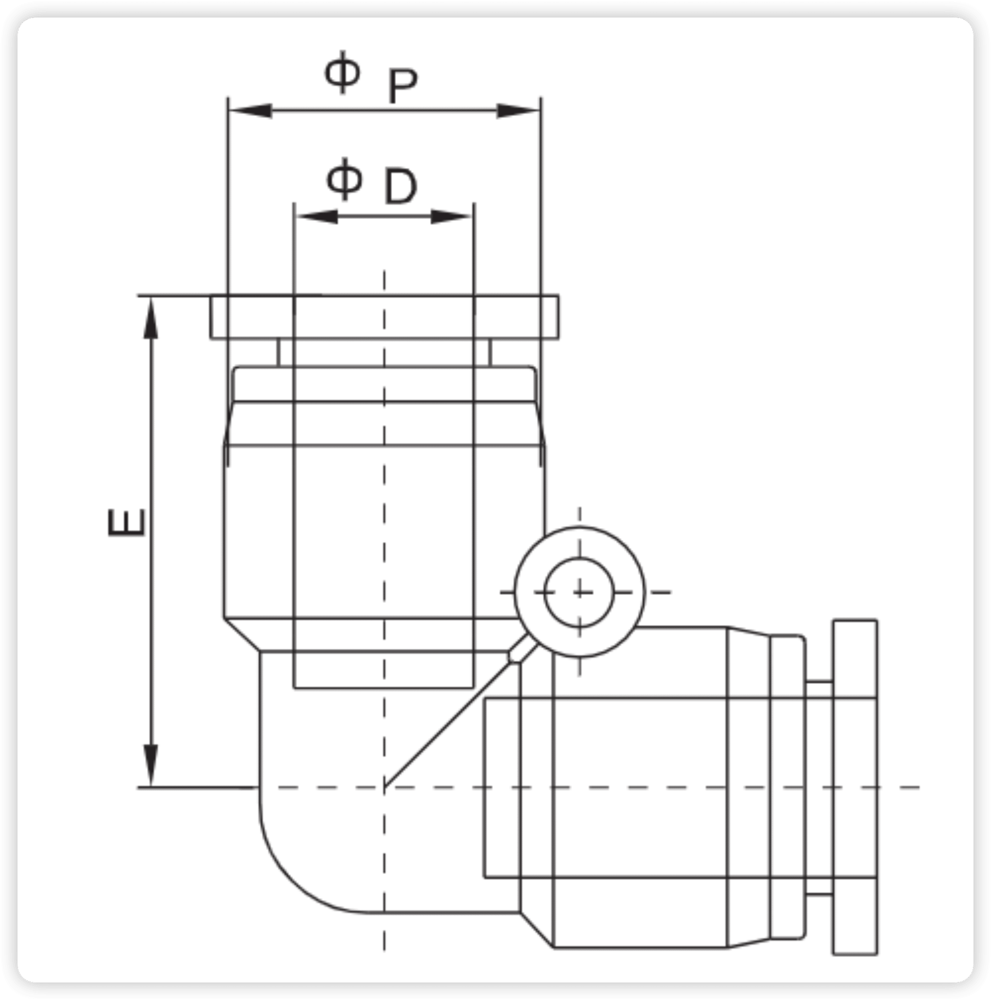 PV Series Pneumatic Union Elbow | Push-in Fittings dimension reference drawing
